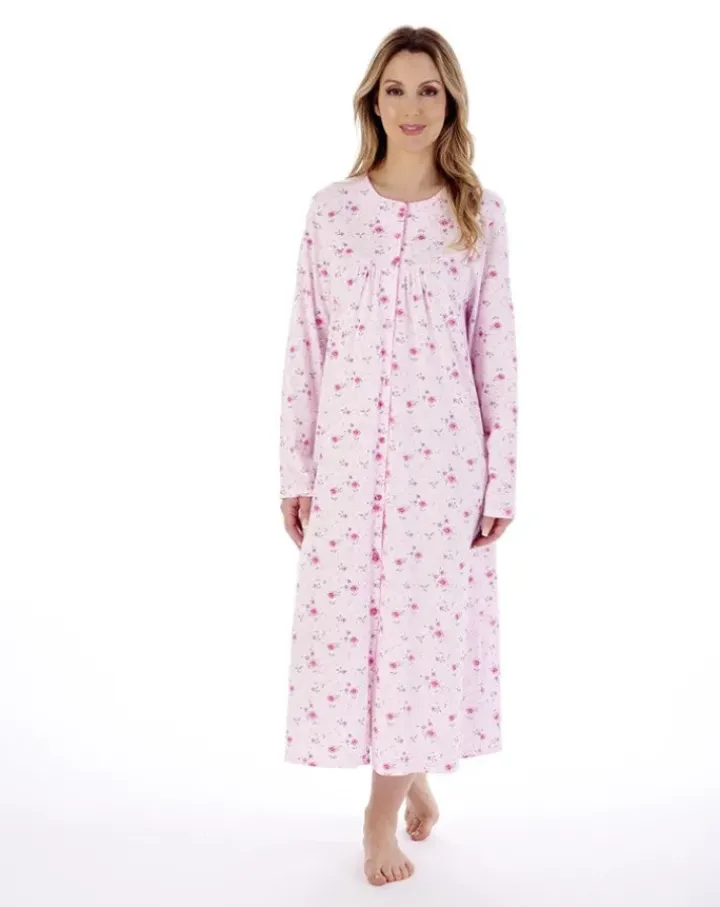 Picot Trim 46" Button Through Jersey Nightdress ND02108