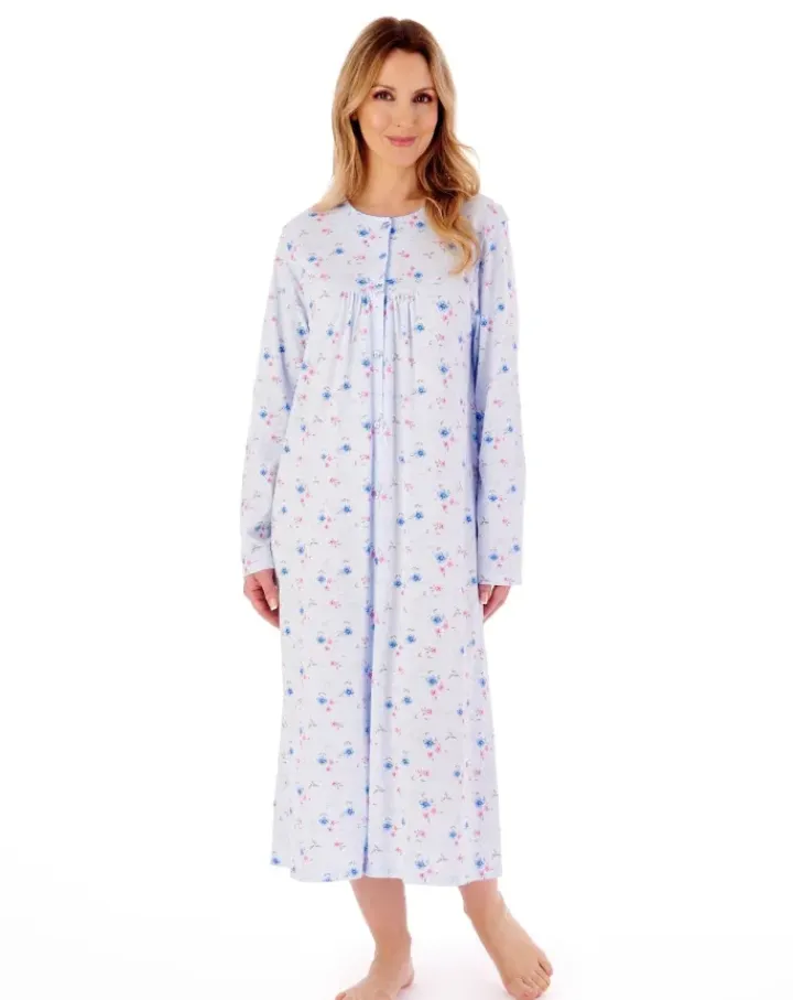 Picot Trim 46" Button Through Jersey Nightdress ND02108