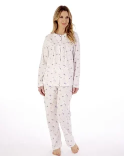 Picot Trim Jersey Button Through Pyjama Set PJ02110