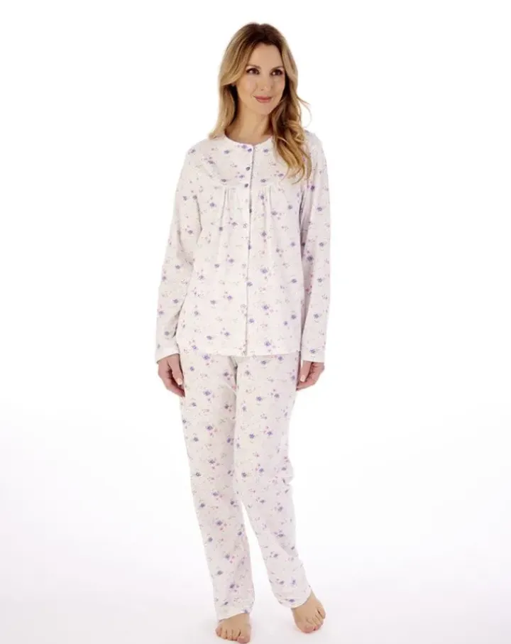 Picot Trim Jersey Button Through Pyjama Set PJ02110
