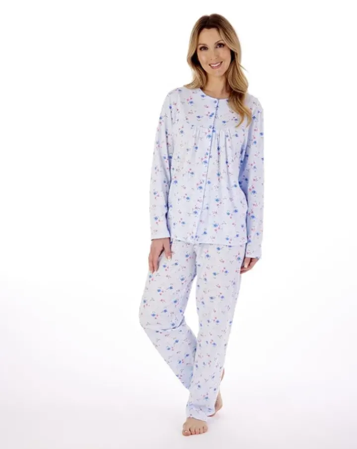 Picot Trim Jersey Button Through Pyjama Set PJ02110