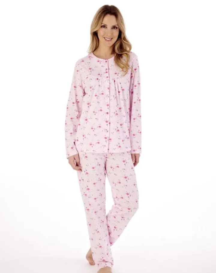 Picot Trim Jersey Button Through Pyjama Set PJ02110