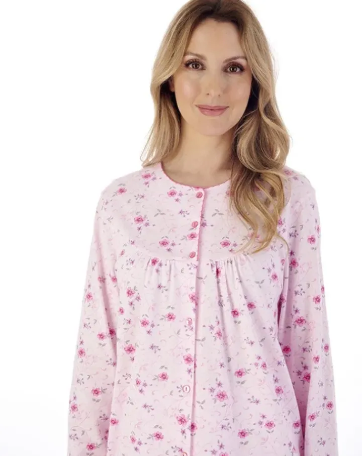 Picot Trim Jersey Button Through Pyjama Set PJ02110