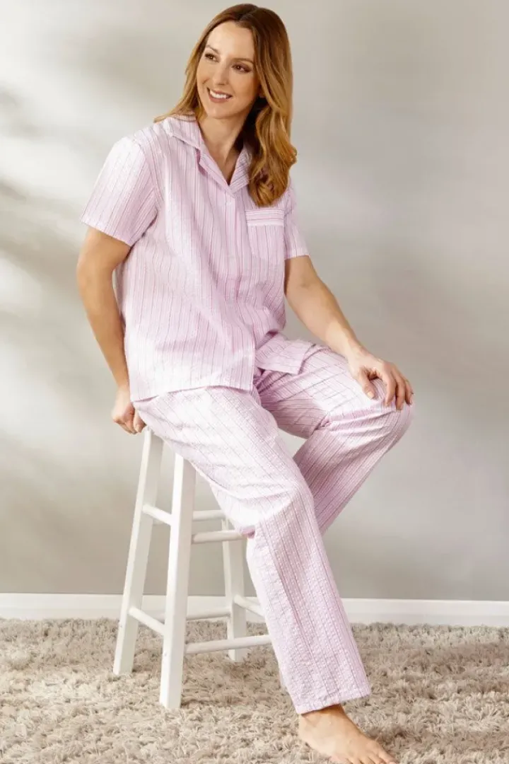 Pinstripe Seersucker Button Through Pyjama PJ55225