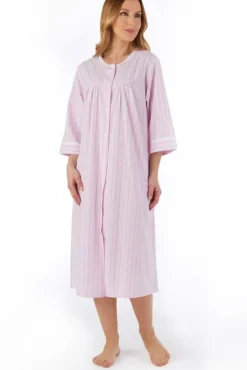 Pinstripe Seersucker 45" Popper Front Woven Housecoat HC55227