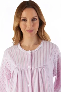 Pinstripe Seersucker 45" Popper Front Woven Housecoat HC55227