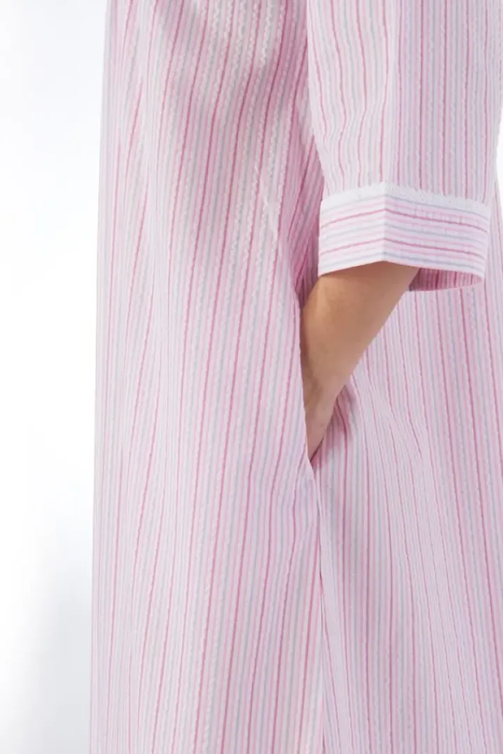 Pinstripe Seersucker 45" Popper Front Woven Housecoat HC55227