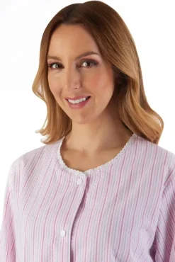 Pinstripe Seersucker 45" Popper Front Coat HC55226