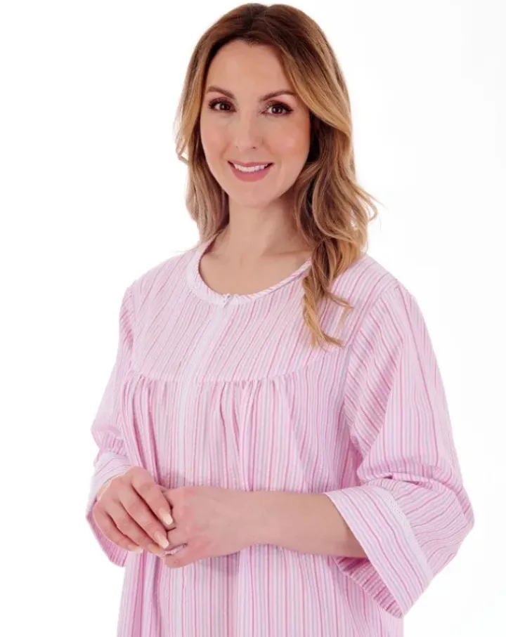 Pinstripe Seersucker 45" Zip Housecoat HC55229