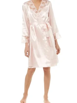 Satin 34" Chemise & Wrap Set With Deep Lace GL6745