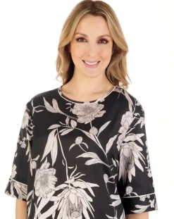 Satin Floral Print Round Neck Pyjama Set GL04710