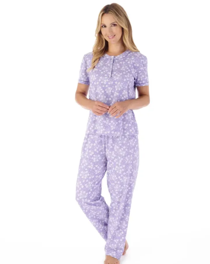 Single Colour Floral Jersey Pyjama Set PJ03162