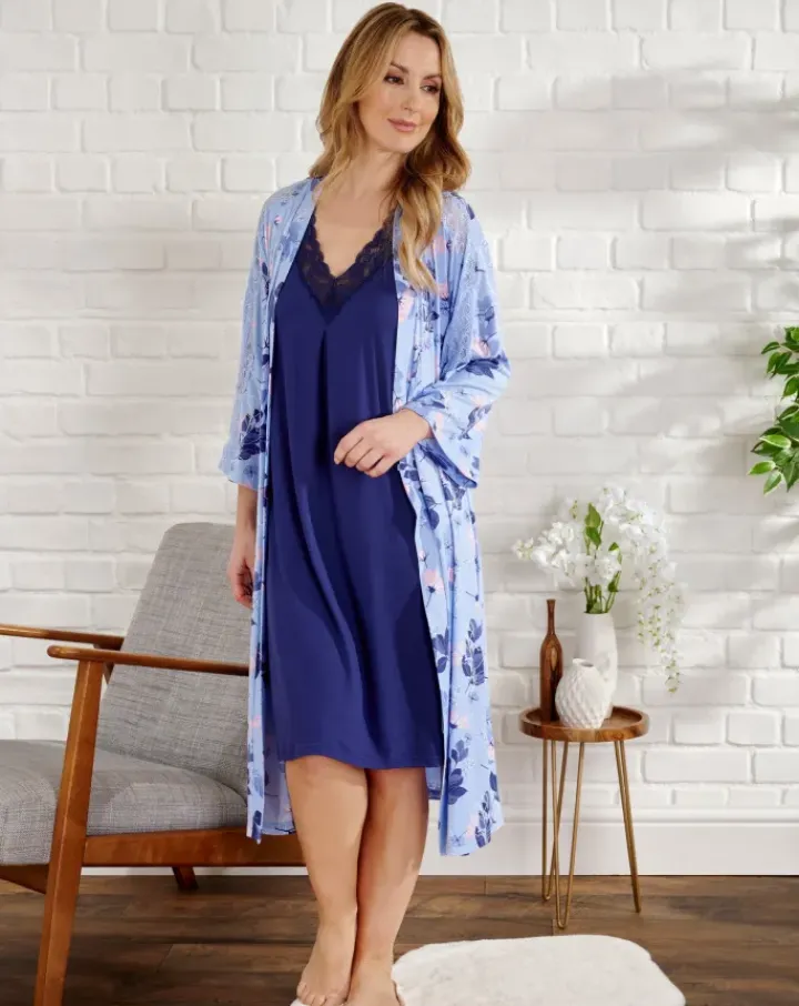Supersoft Multi-Print and Solid Navy 38" Nightdress GL03700