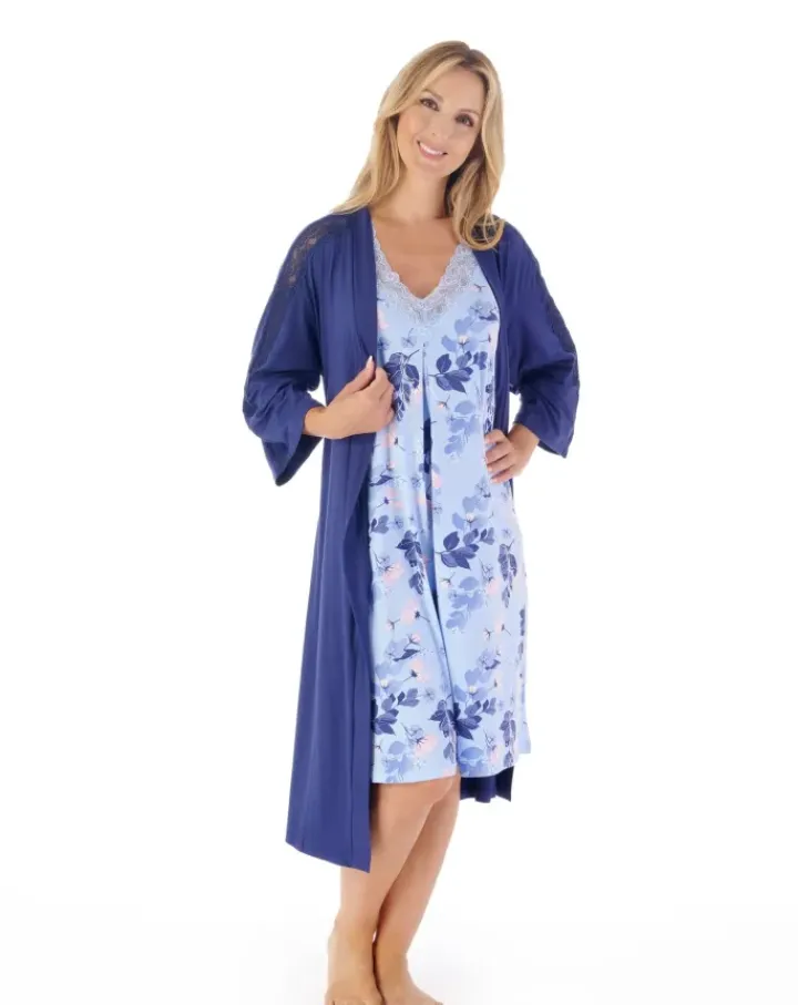 Supersoft Multi-Print and Solid Navy 38" Nightdress GL03700