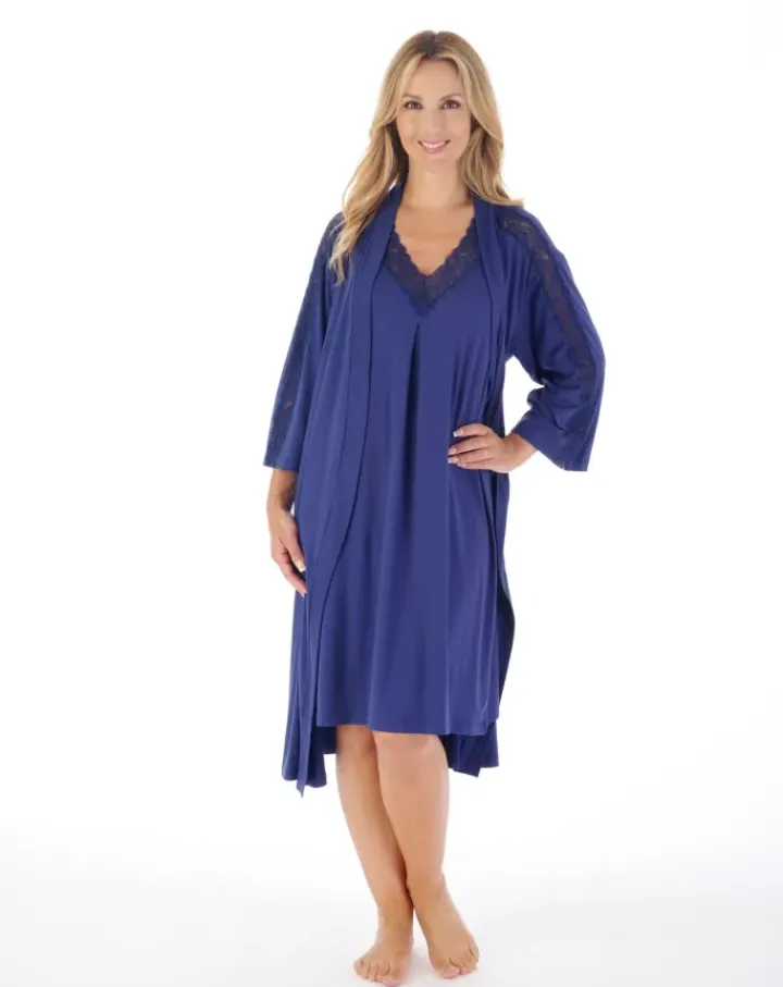 Supersoft Multi-Print and Solid Navy 38" Nightdress GL03700