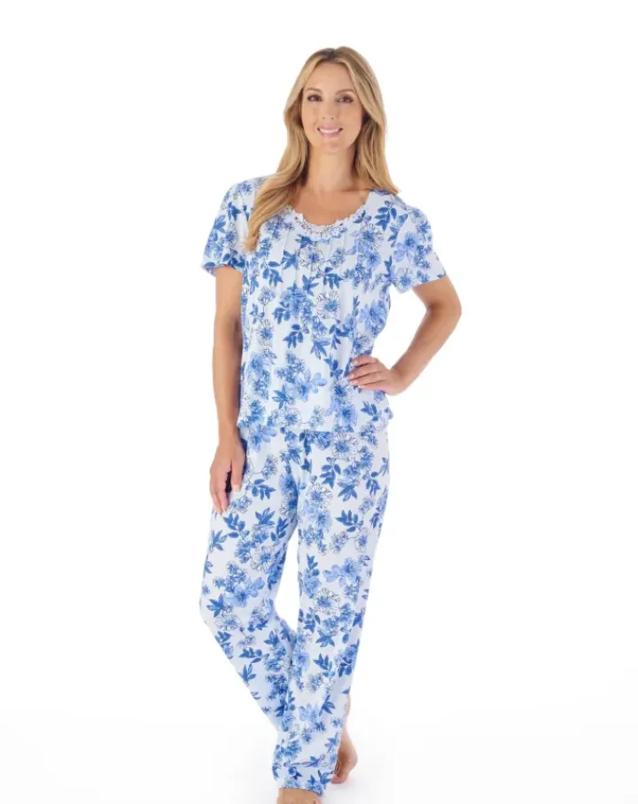 Tonal Floral Printed Jersey Pull On Pyjama Set PJ03114
