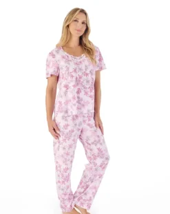 Tonal Floral Printed Jersey Pull On Pyjama Set PJ03114