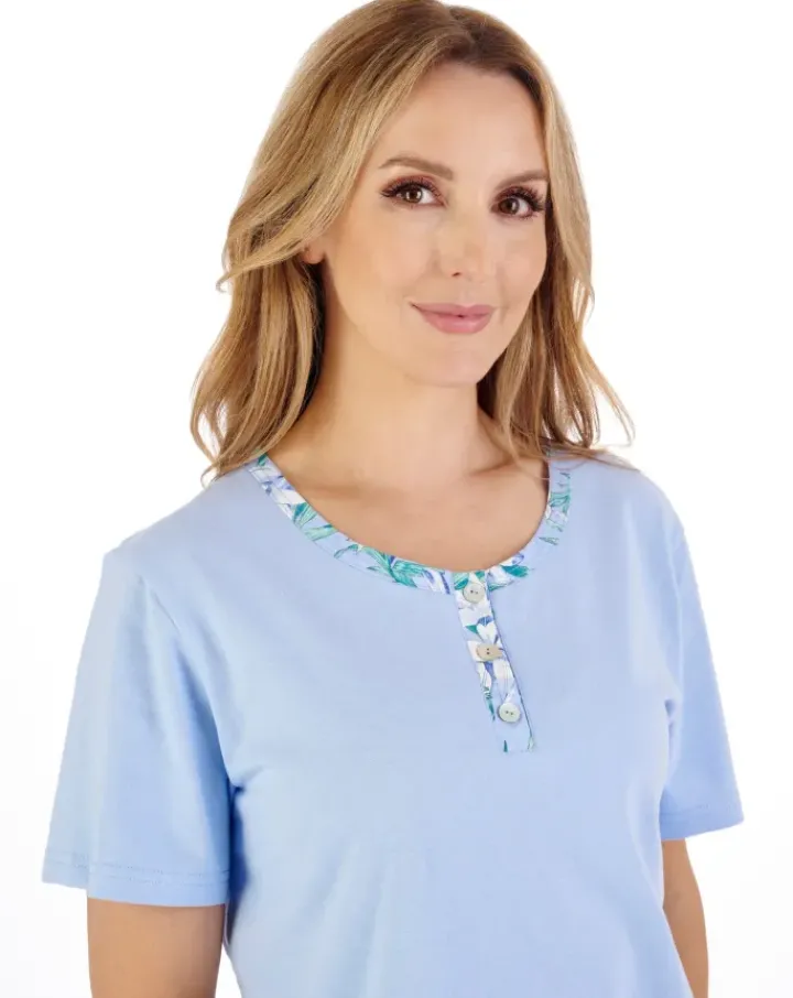 Tropical Flower Print Jersey Top with Woven Trouser Pyjama PJ05222