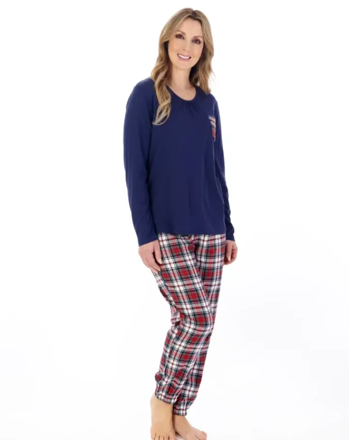 Woven Cotton Check and Solid Colour Jersey Top Pyjama PJ04221
