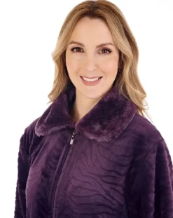 Zebra Inspired Print Faux Fur 50" Zip Housecoat HC88337