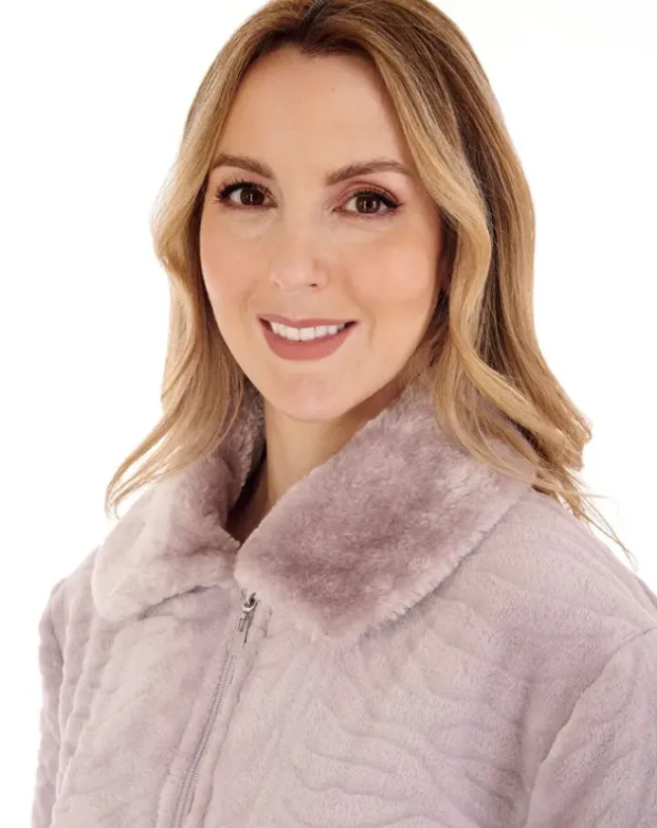 Zebra Inspired Print Faux Fur 50" Zip Housecoat HC88337