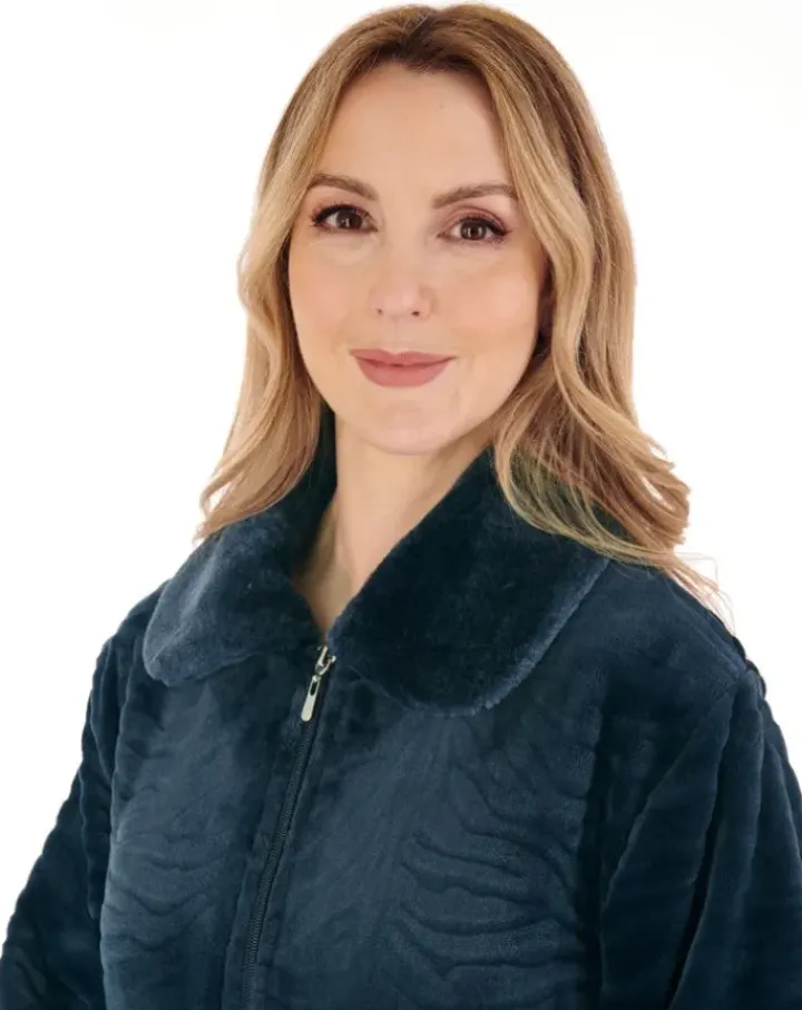 Zebra Inspired Print Faux Fur 50" Zip Housecoat HC88337