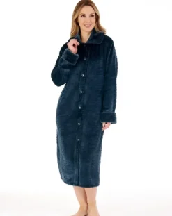 Zebra Inspired Print Faux Fur 46" Button Through Housecoat HC88336