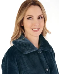 Zebra Inspired Print Faux Fur 46" Button Through Housecoat HC88336