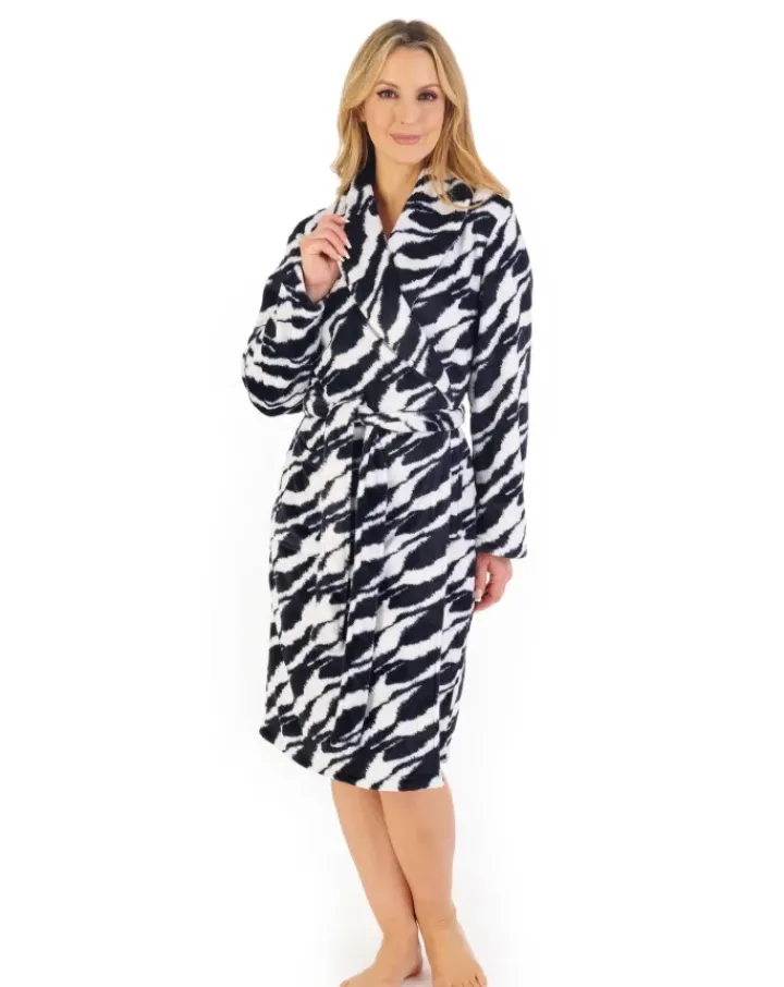 Zebra Printed Fleece 41" Shawl Collar Wrap HC06335