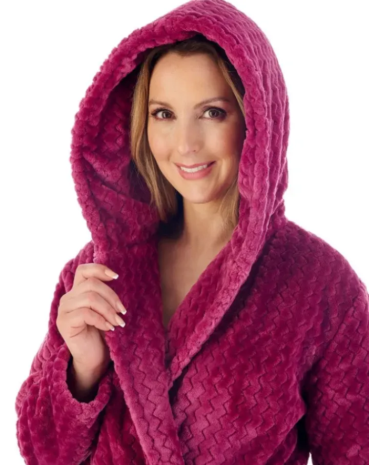 Zig-Zag Pattern Fleece 46" Hooded Wrap Housecoat HC02319