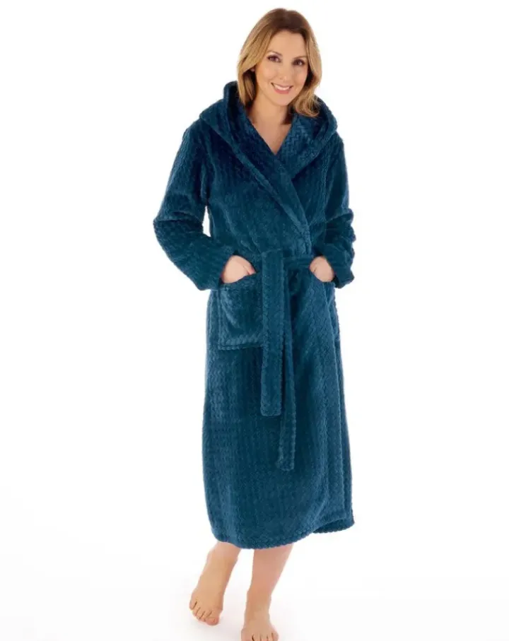 Zig-Zag Pattern Fleece 46" Hooded Wrap Housecoat HC02319