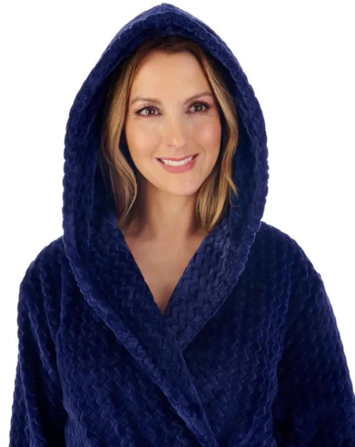 Zig-Zag Pattern Fleece 46" Hooded Wrap Housecoat HC02319