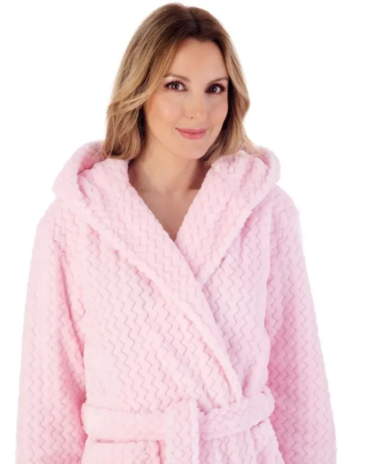 Zig-Zag Pattern Fleece 46" Hooded Wrap Housecoat HC02319
