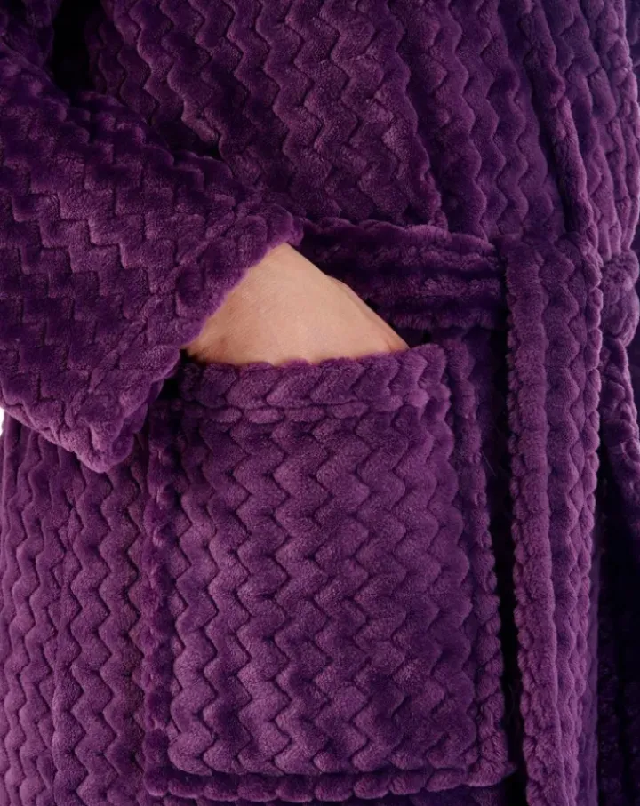 Zig-Zag Pattern Fleece 46" Hooded Wrap Housecoat HC02319
