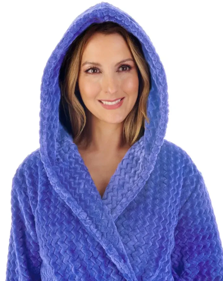 Zig-Zag Pattern Fleece 46" Hooded Wrap Housecoat HC02319