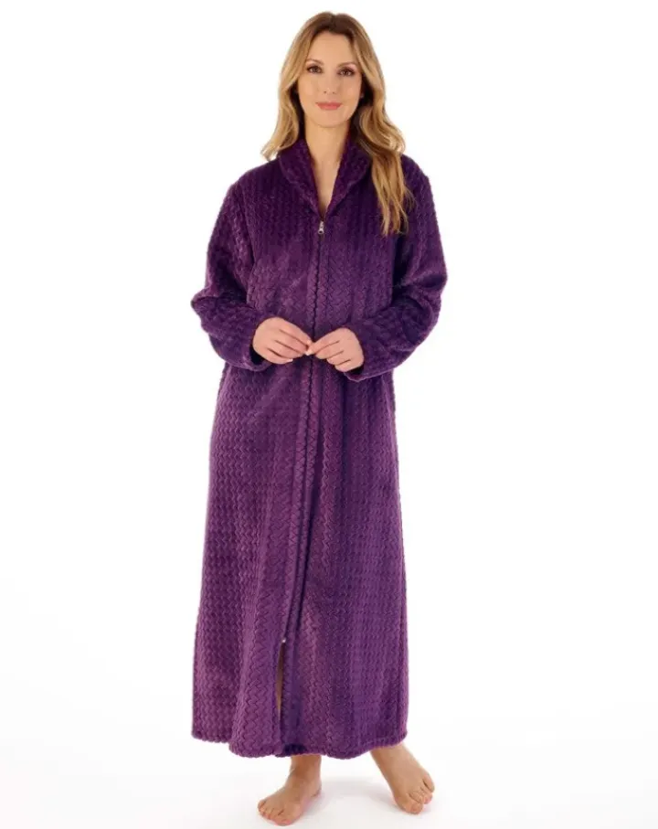 Zig-Zag Pattern Fleece 50" Zip Housecoat HC02317